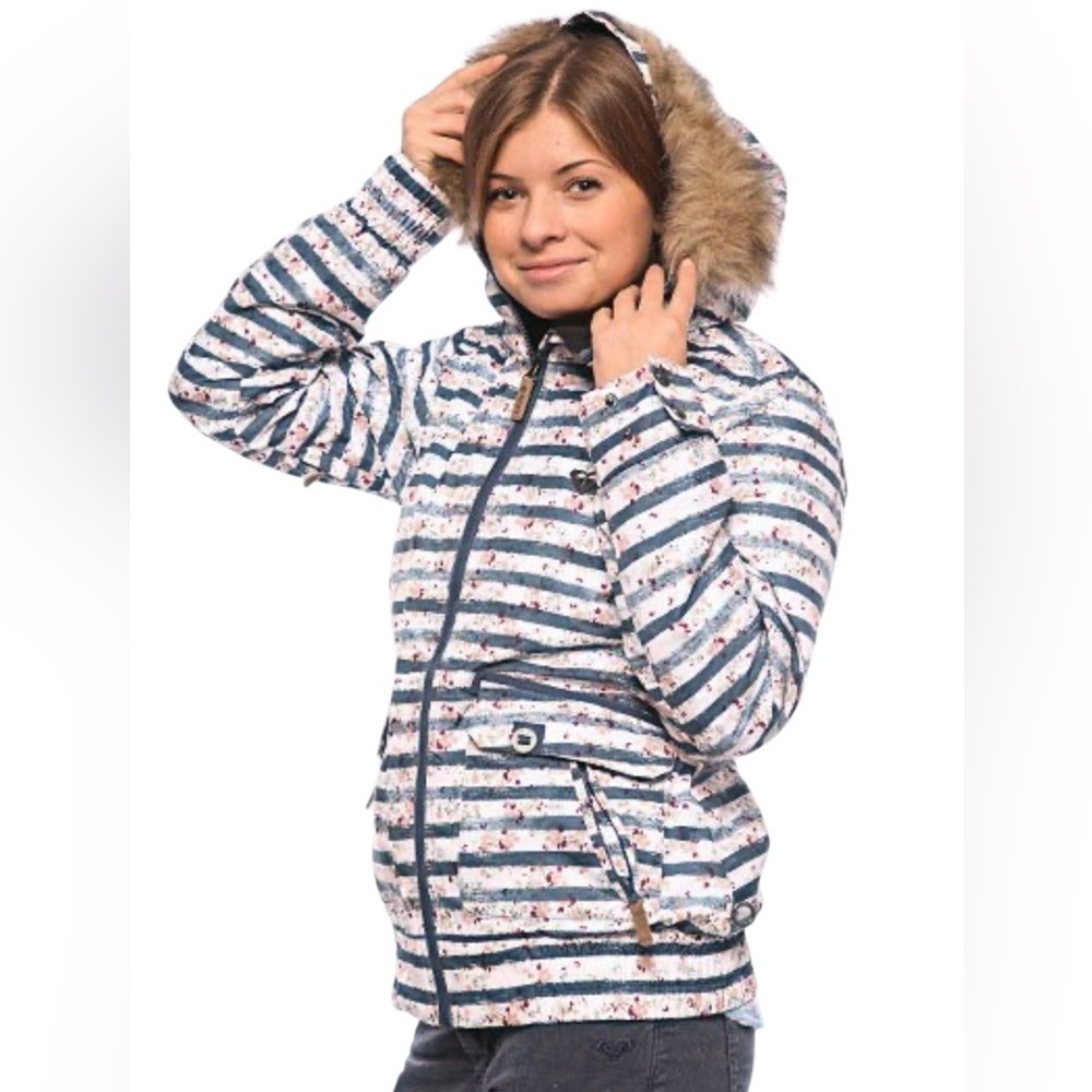 ROXY Torah Bright Liberty Jacket Size Small Slim Fit 8K Striped Floral Hooded